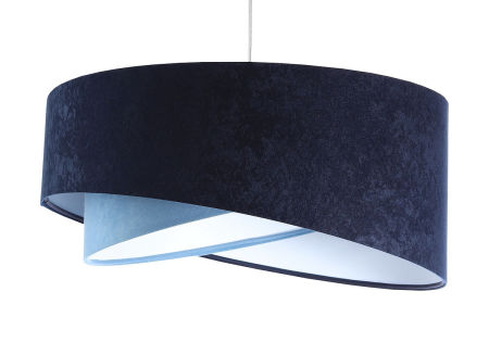 Navy blue and light blue pendant lamp with asymmetrical velour lampshade with white inside - LORES
