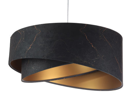 Black and gold asymmetrical pendant lamp with velour lampshade, marble pattern - MAGMA