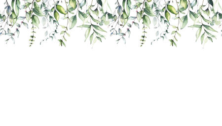 Decorative white wallpaper with watercolour pattern - dangling green branches with leaves