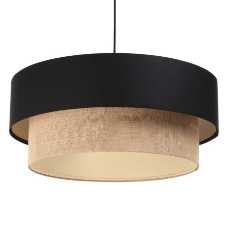 Beige and black pendant lamp, double jute and satin lampshade with cream interior, BOHO style