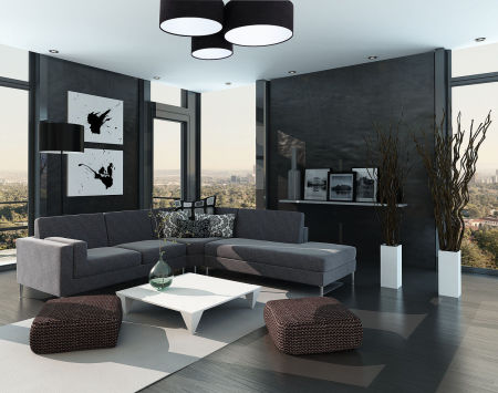 Black ceiling lamp with cylindrical velour lampshades in various sizes with white lining - FLOYD