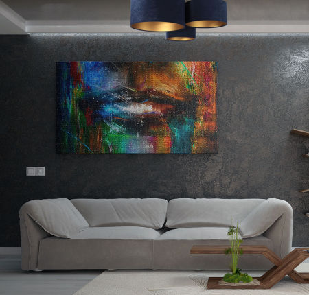 Navy blue and gold ceiling lamp with cylindrical velour lampshades in various sizes - HONIR