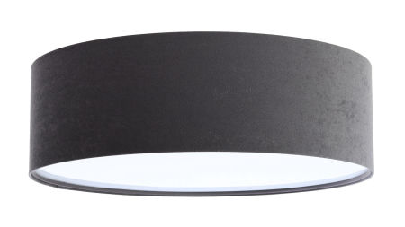Graphite ceiling lamp, round light fixture with cylindrical velour lampshade
