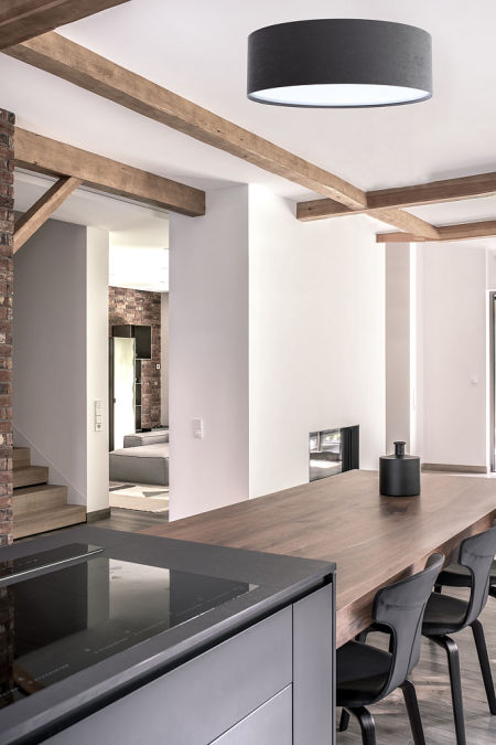 Graphite ceiling lamp, round light fixture with cylindrical velour lampshade