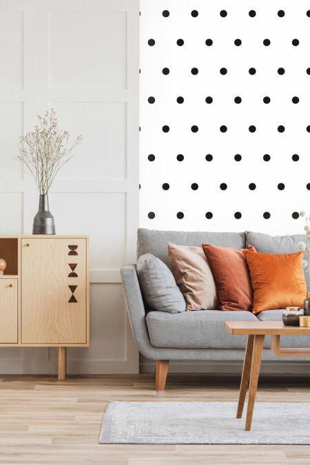 White and black 5 cm dots wallpaper