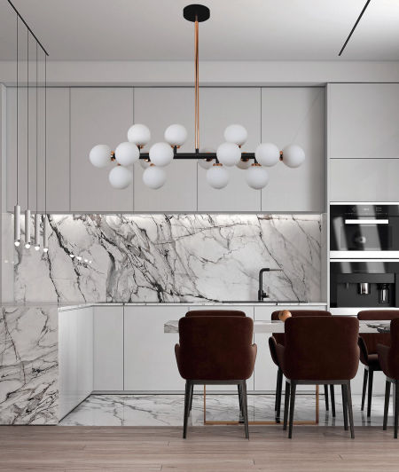 Exclusive black and gold PETRICA pendant lamp, chandelier, white glass shades