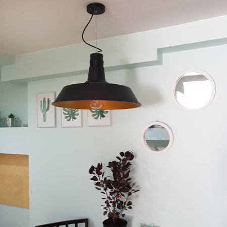 Black pendant lamp, loft industrial style, metal shade - SAGGI