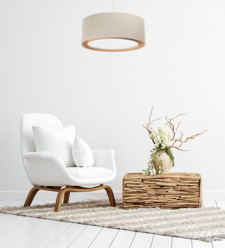Cream pendant light with round jute fabric boho shades and diffuser - VIVIENNE