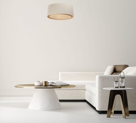 Cream hanging light with cylindrical linen lampshades, boho style - VIVIENNE