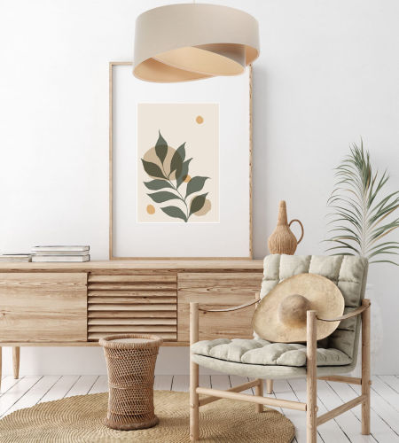 Cream pendant lamp with asymmetrical linen fabric lampshades - BOHO