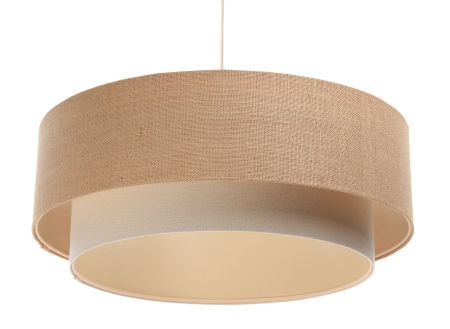 BOHO jute pendant lamp with double beige and cream lampshade, jute and linen fabric