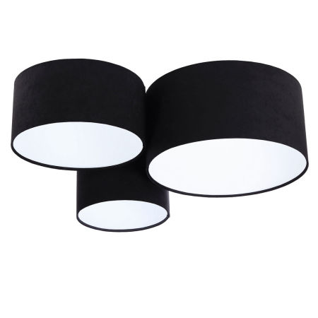 Black ceiling lamp with cylindrical velour lampshades in various sizes with white lining - FLOYD