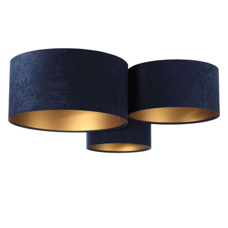 Navy blue and gold ceiling lamp with cylindrical velour lampshades in various sizes - HONIR