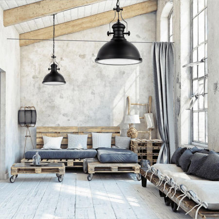 Black loft industrial retro pendant light with metal dome shade - ELIGIO