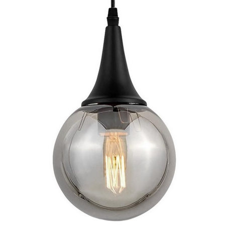 Modern black pendant lamp, ball-shaped smoked glass shade - ROCHERRO
