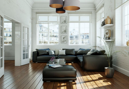 Grey-black ceiling light fixture with velour lampshades with golden insides - HEKTOR