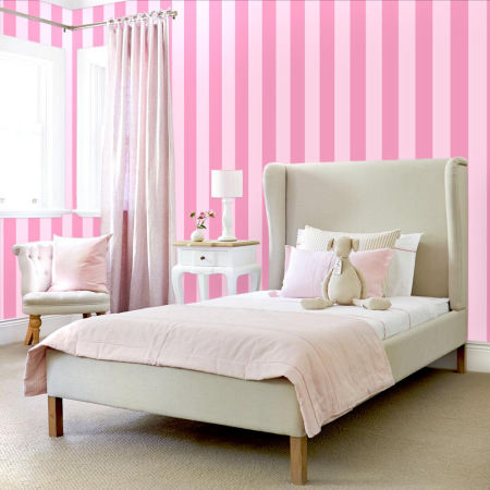 Pink children's vertical striped wallpaper for girl's room 10 cm