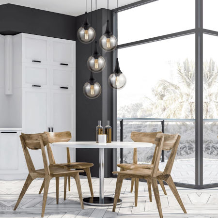 Modern black pendant lamp, ball-shaped smoked glass shade - ROCHERRO