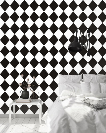 White and black harlequin wallpaper
