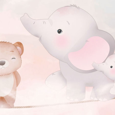 Cute children's wallpaper, tightrope walk, animals and circus tricks in the clouds