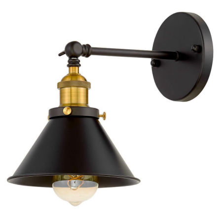 Loft black wall lamp with gold accessories, metal shade, industrial design - GUBI W1