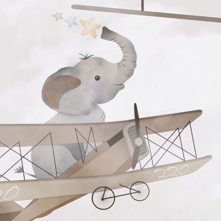 Wallpaper for children, AVIONETTE JOURNEY, animals flying in planes with propellers