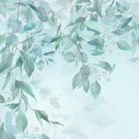 Watercolour decorative wallpaper - pink flamingos on a turquoise meadow