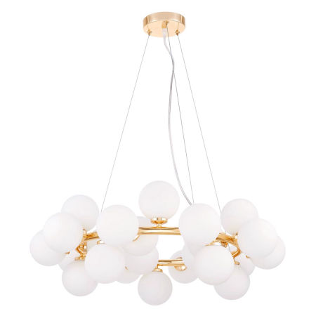 Champagne gold round pendant lamp, chandelier, white glass ball shades - MARSIADA