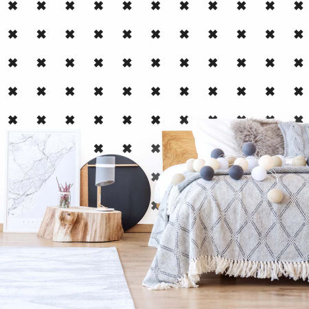 Modern white wallpaper with black X Mark crosses (white and black version)