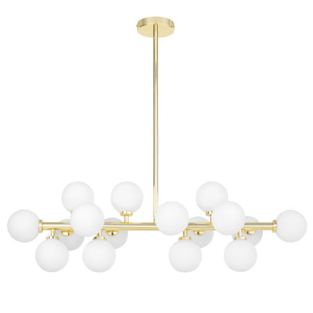 Golden pendant lamp, white glass balls, modern chandelier, classic gold - PETRICA