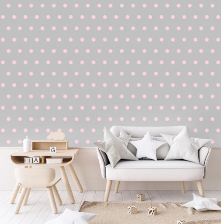 Grey and pink 5 cm dots wallpaper