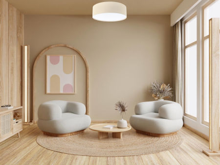 Linen ceiling lamp, fabric plafond with linen structure in BOHO style, cream lampshade with light diffuser - TEA