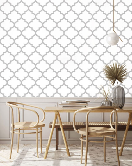 Moroccan Quatrefoil Tile white and grey wallpaper
