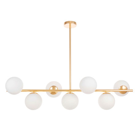 Elegant gold pendant lamp, chandelier, horizontal bar with white glass shades - FREDICA W7