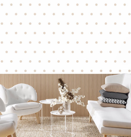White and beige 5 cm dots wallpaper