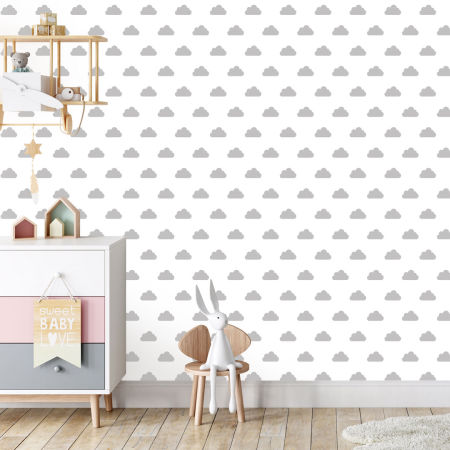 Grey clouds on white background wallpaper for children