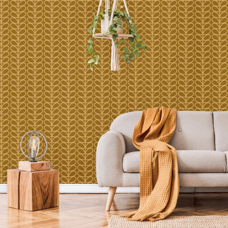 Copper wallpaper with beige leaves in Scandinavian/nordic boho style