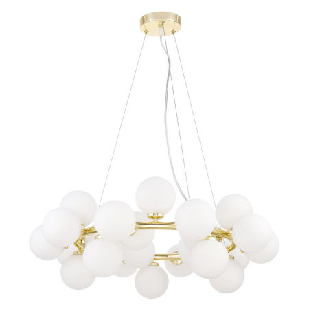 Golden chandelier, white glass balls, classic gold, glamour pendant lamp - MARSIADA