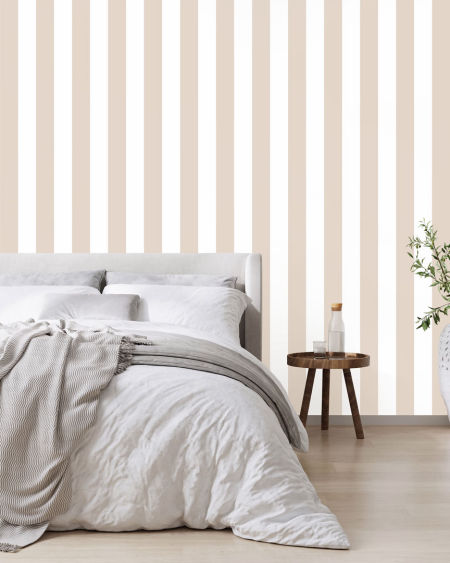 White and beige vertical striped wallpaper