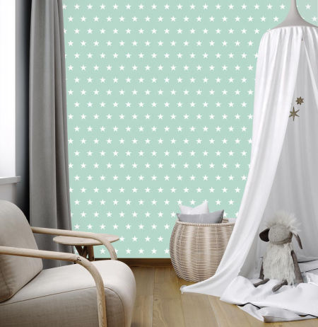 Mint and white 5 cm stars wallpaper