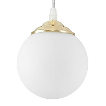 Single gold pendant lamp, white sphere, glass ball, spherical shade, classic gold - FINO W1
