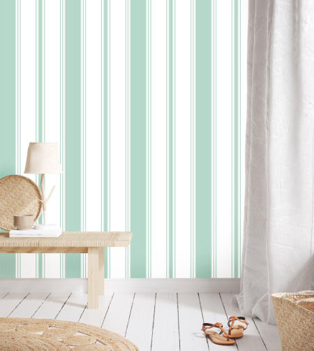 Mint and white vertical striped wallpaper (washable)