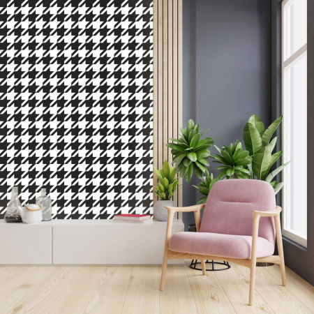 Classical wallpaper with retro pattern of black and white houndstooth