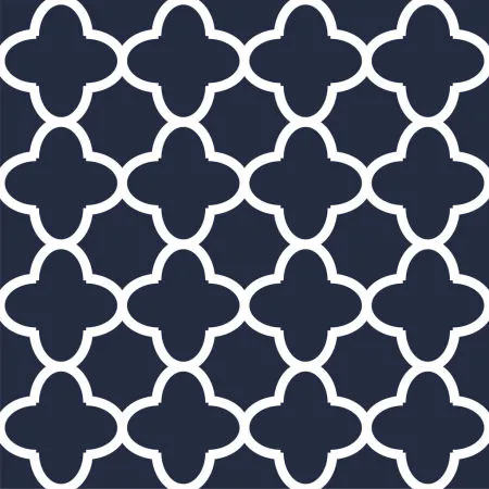 Navy blue and white patterned wallpaper in Moroccan style