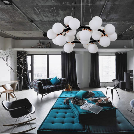 Black and gold elegant pendant light, multi-point MARSIADA, white shades