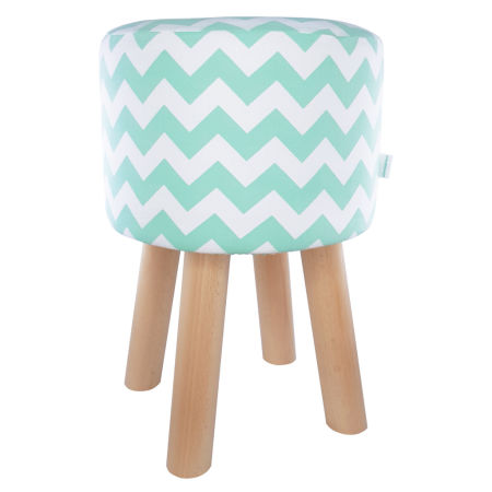 White and mint green pouf/pouffe ZIG-ZAG bar stool or upholstered stool/hassock