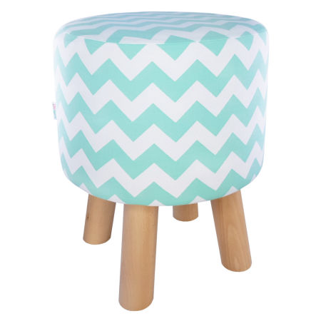 White and mint green pouf/pouffe ZIG-ZAG bar stool or upholstered stool/hassock