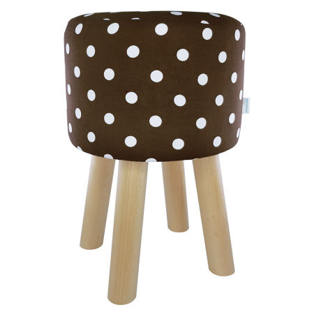 Wooden stool with polka dots, brown and white