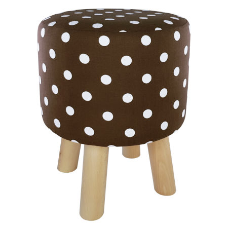 Wooden stool with polka dots, brown and white