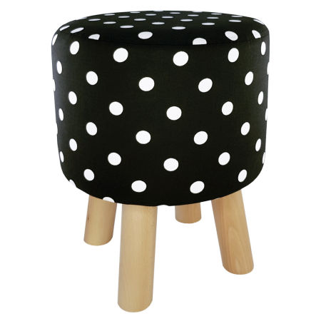 Black pouffe, stool with cover in white polka dots